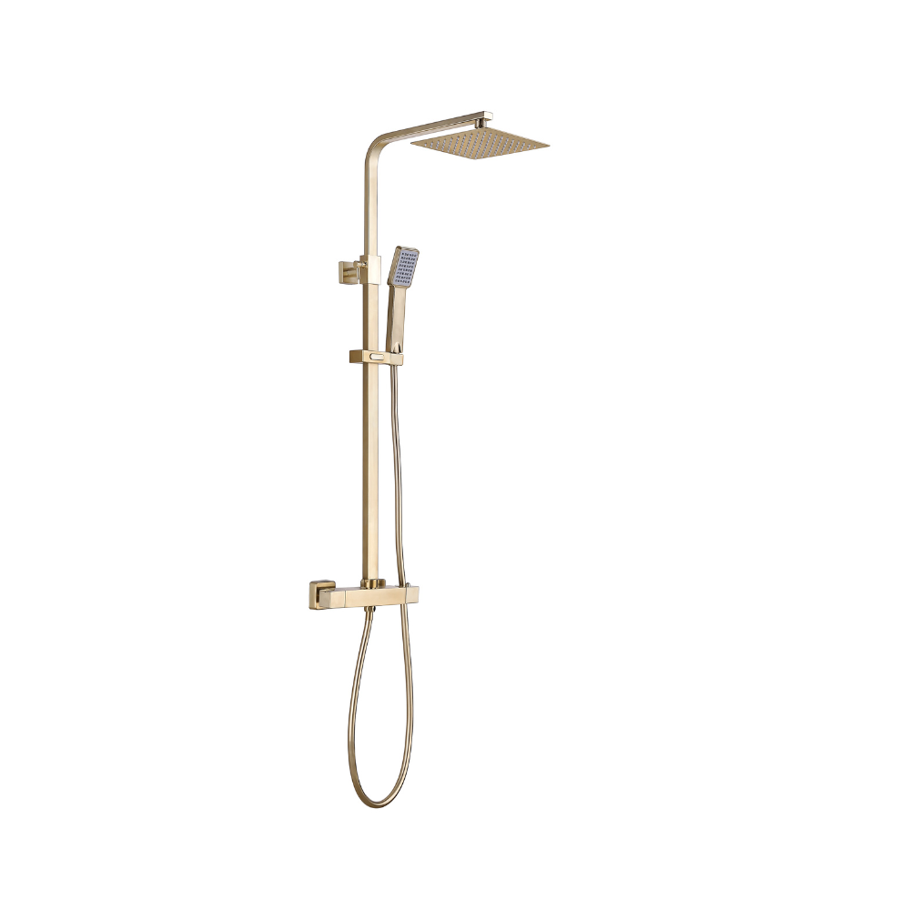 Plumb Essentials Brushed Brass Square Thermostatic Shower Kit