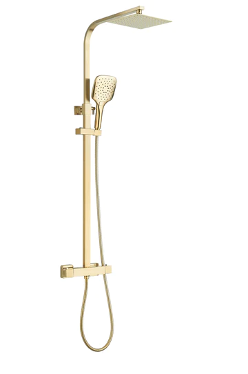 Brushed Brass Square Menai Premium Thermostatic Overhead Shower Kit