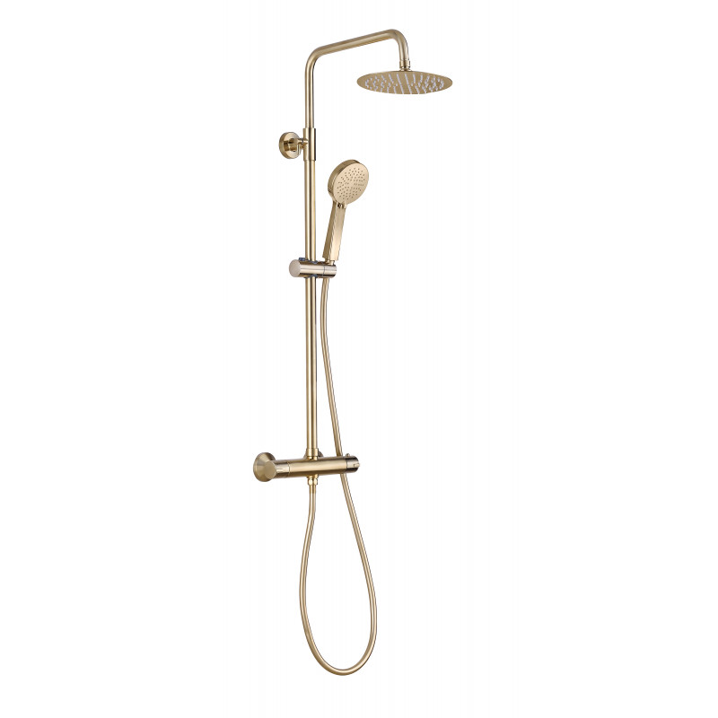 BRUSHED BRASS ROUND SHOWER KIT WITH OVERHEAD DRENCHER AND HANDSET
