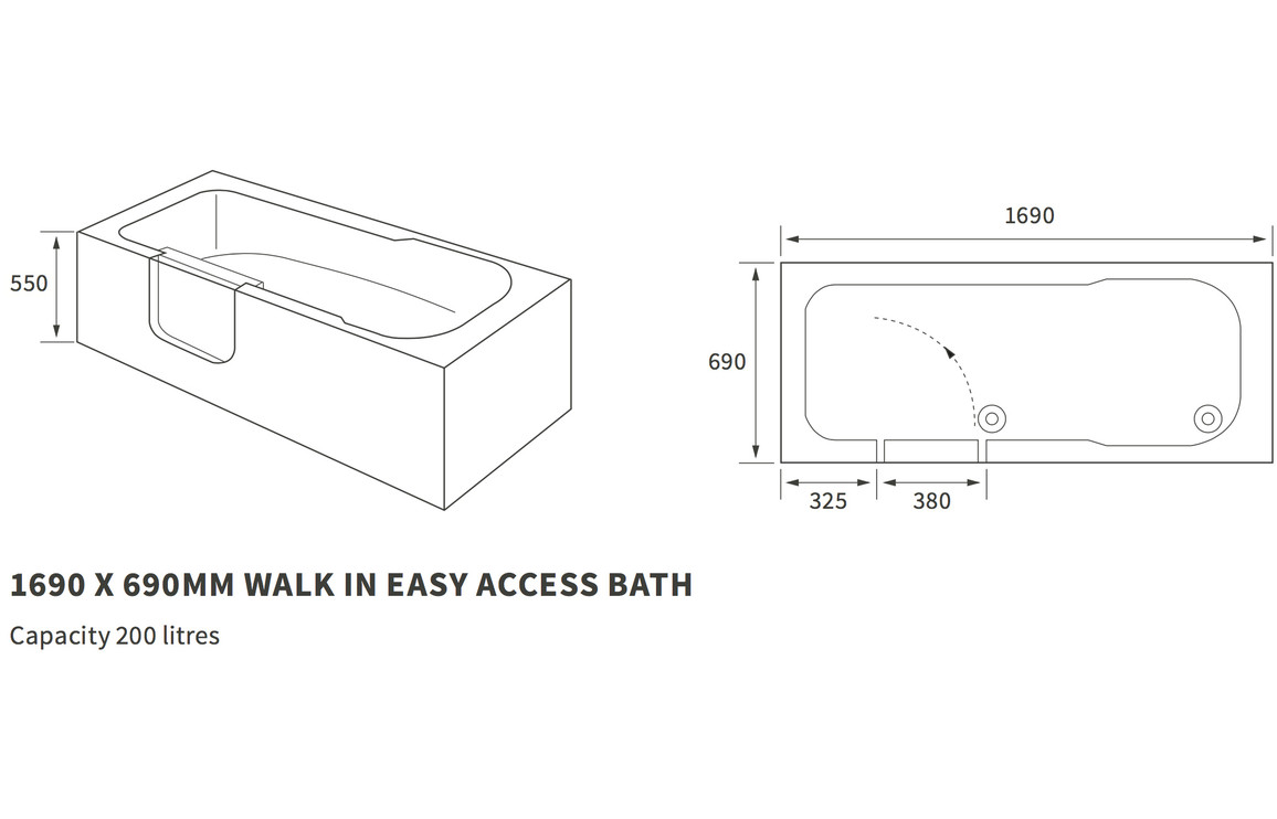 Easy Access 1690x690x550mm 0TH Bath (LH)