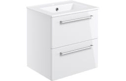 Volta 510mm Wall Hung 2 Drawer Basin Unit & Basin - White Gloss