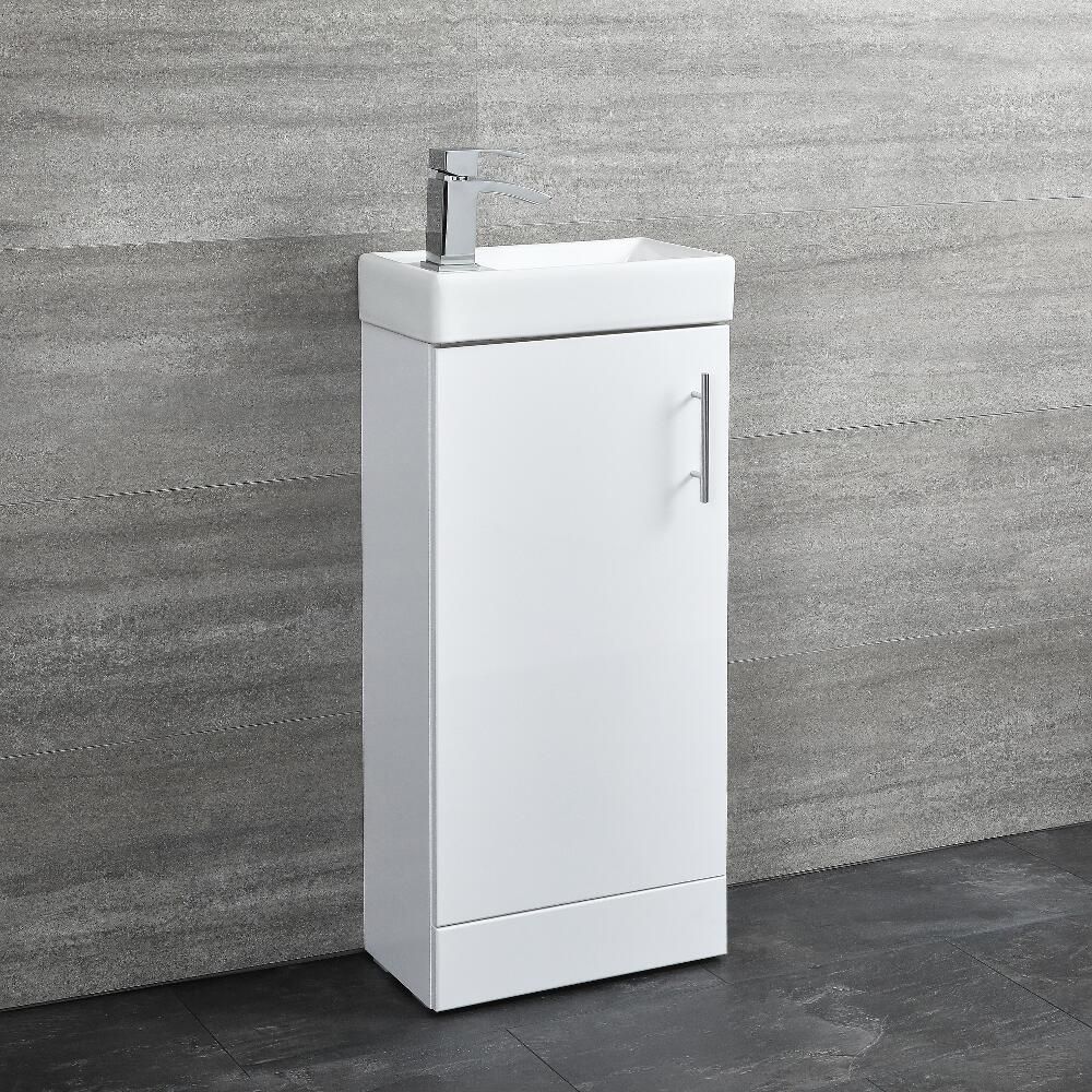 Lanza - White 400mm Minimalist Compact Floor Standing Cloakroom Vanity Unit with Basin
