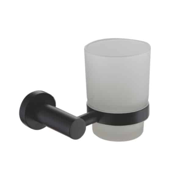 BLACK WALL MOUNTED BATHROOM GLASS TUMBLER/TOOTHBRUSH HOLDER MODERNITY