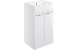 Volta 510mm Floor Standing 2 Door Basin Unit & Basin - White Gloss
