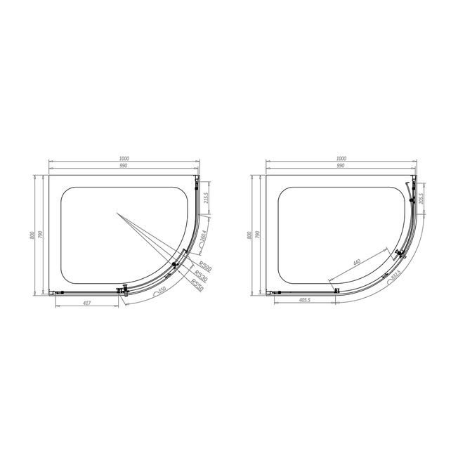 S6 Offset Quadrant 1 Door Glass Enclosure 1000 x 800mm