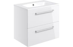 Volta 610mm Wall Hung 2 Drawer Basin Unit & Basin - White Gloss