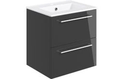 Volta 510mm Wall Hung 2 Drawer Basin Unit & Basin - Anthracite Gloss