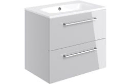 Volta 610mm Wall Hung 2 Drawer Basin Unit & Basin - Grey Gloss