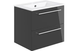 Volta 610mm Wall Hung 2 Drawer Basin Unit & Basin - Anthracite Gloss