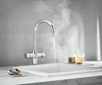 KoGE 3-in-1 Swan Spout Hot Water Tap | Brushed Brass