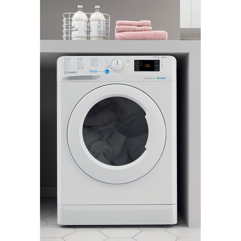 Indesit Freestanding washer dryer: 9,0kg - BDE 96436X W UK N