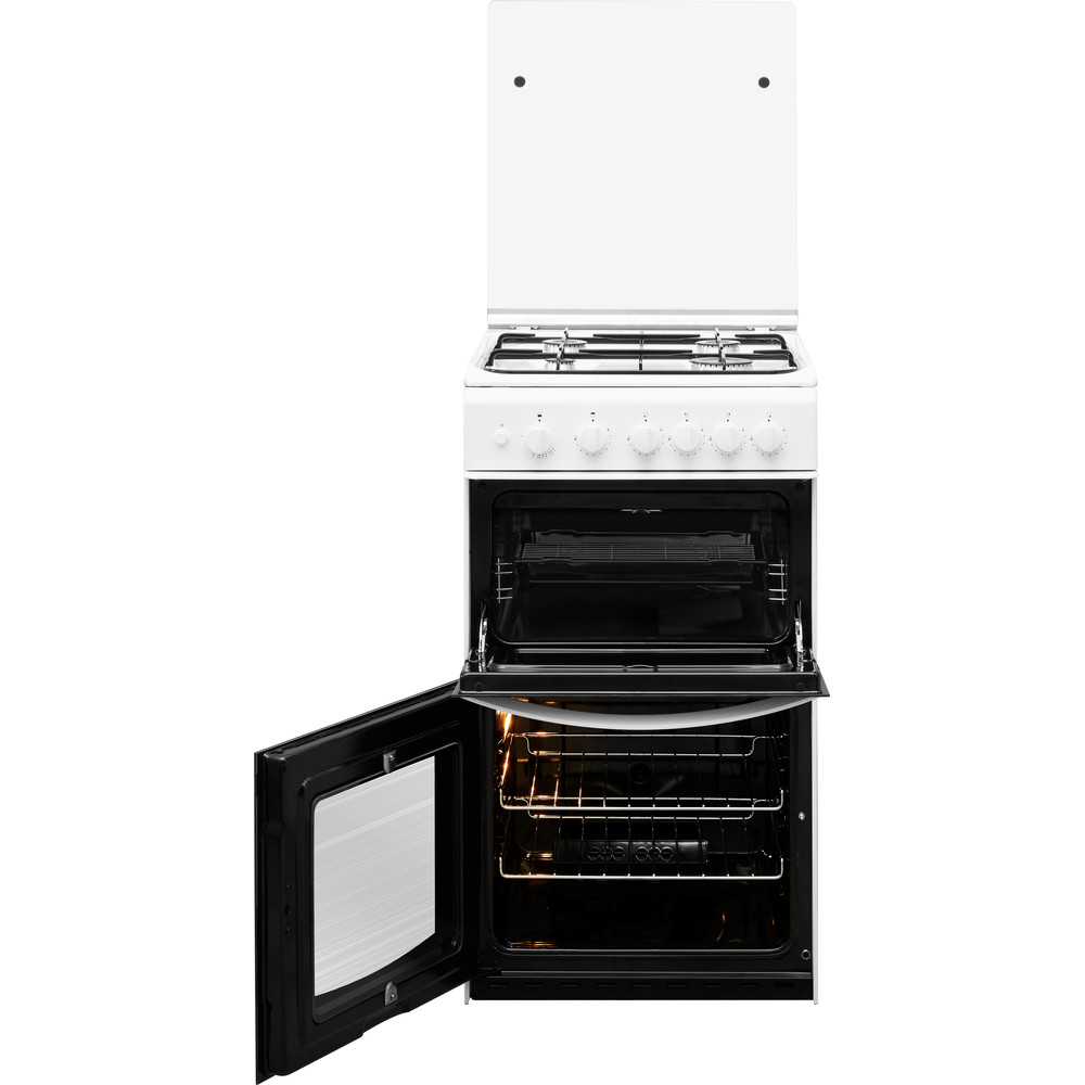 INDESIT Gas freestanding double cooker with glass lid: 50cm