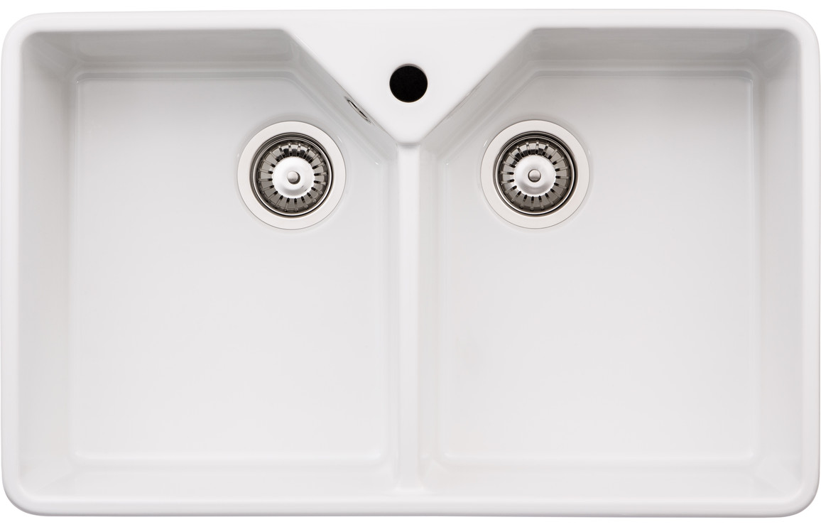 An Abode Provincial 2 bowl undermount sink in White