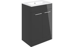 Volta 610mm Floor Standing 2 Door Basin Unit & Basin - Anthracite Gloss