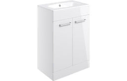 Volta 610mm Floor Standing 2 Door Basin Unit & Basin - White Gloss