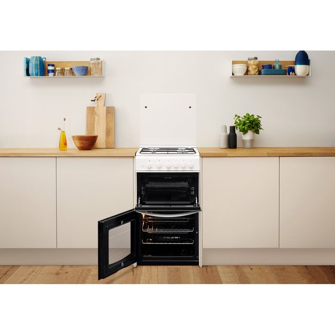 INDESIT Gas freestanding double cooker with glass lid: 50cm