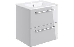 Volta 510mm Wall Hung 2 Drawer Basin Unit & Basin - Grey Gloss