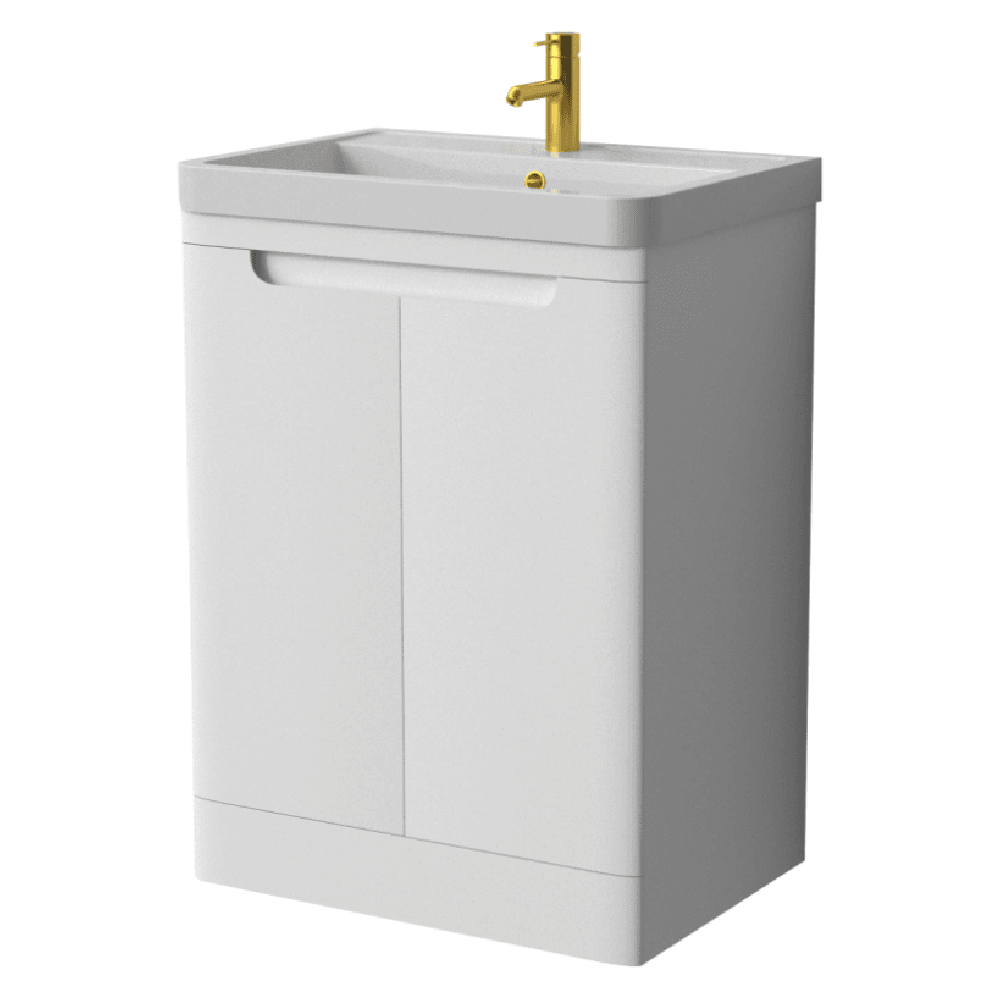 600mm Monza White 2-Door Floor Standing Vanity Unit & Basin