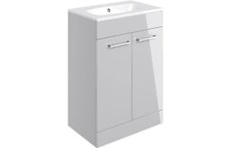 Volta 610mm Floor Standing 2 Door Basin Unit & Basin - Grey Gloss