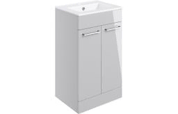 Volta 510mm Floor Standing 2 Door Basin Unit & Basin - Grey Gloss
