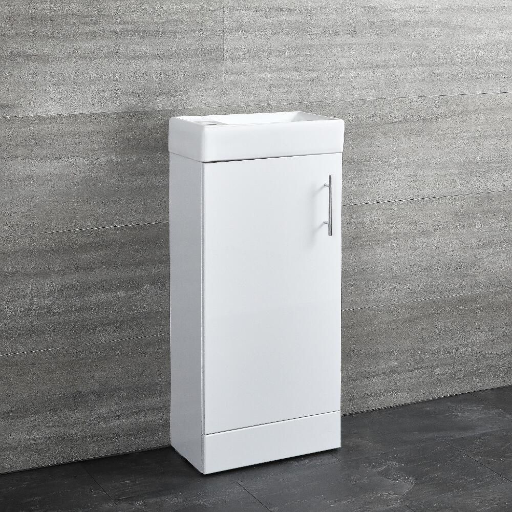 Lanza - White 400mm Minimalist Compact Floor Standing Cloakroom Vanity Unit with Basin