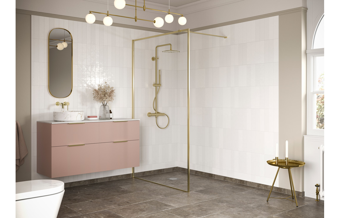 Iconix 900mm Wetroom Panel & Support Bar - Brushed Brass
