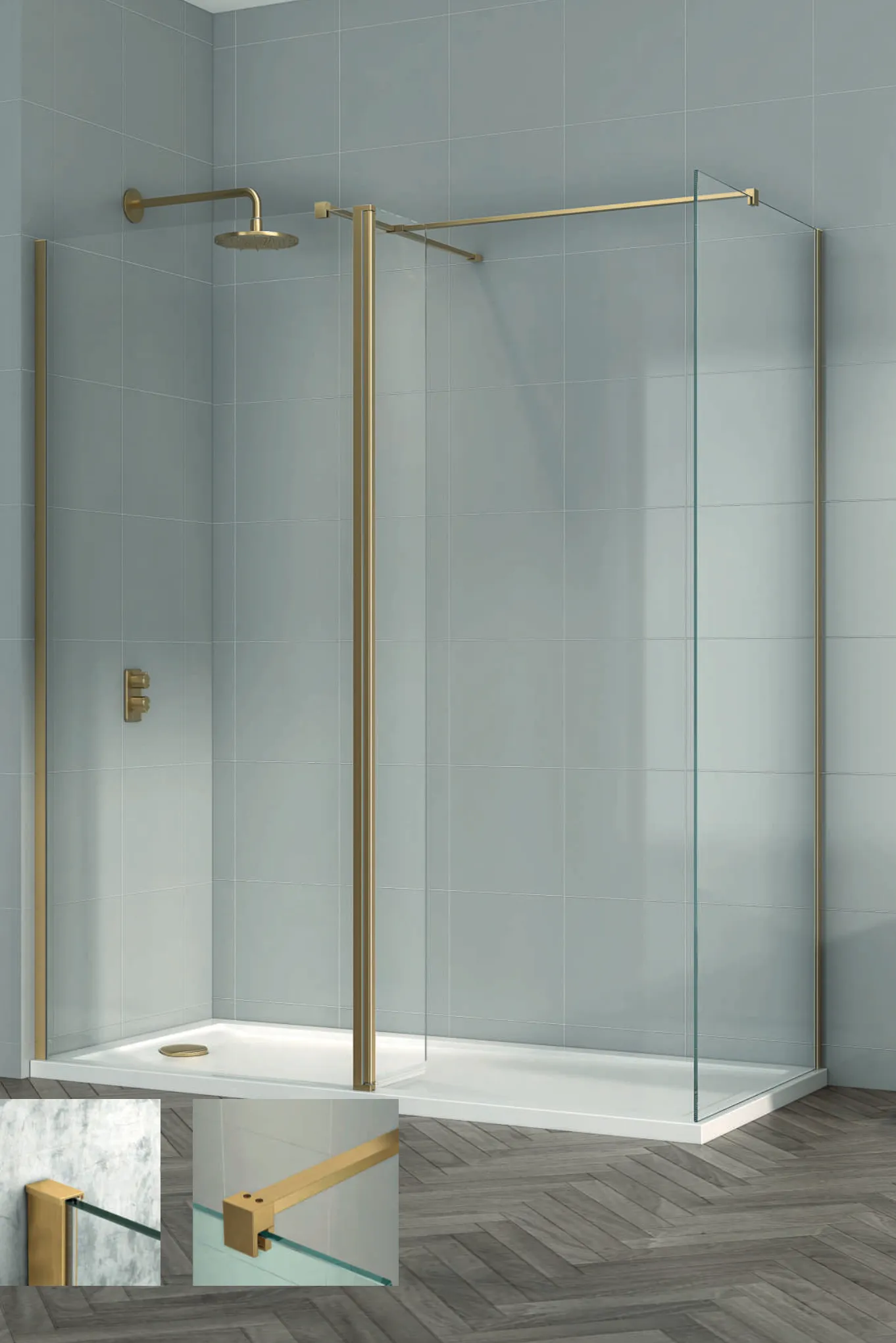 8mm Brushed Brass Wet-Room Panels - prices from £165.00
