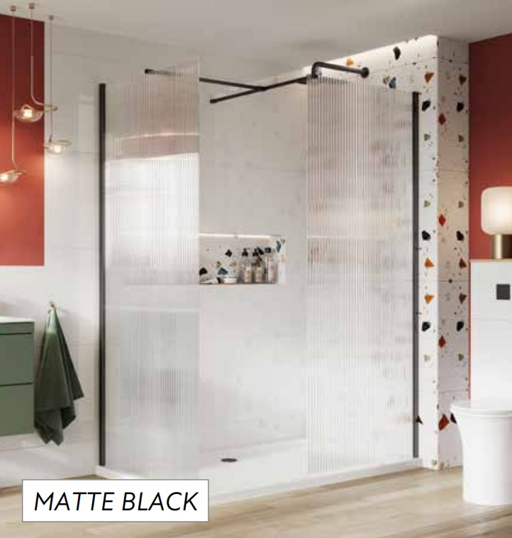 S8 Wetrooms Fluted Glass In Matte Black - Price from £285.00
