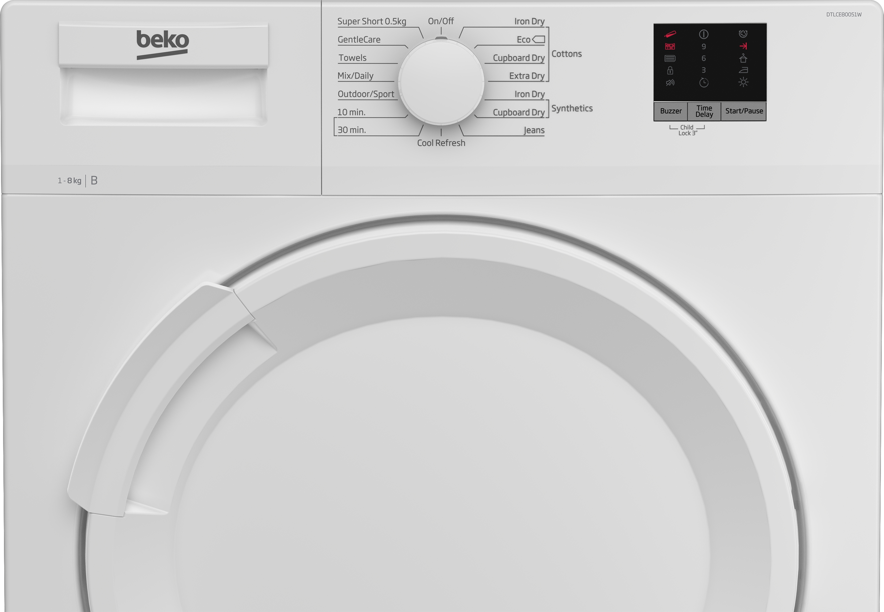 Beko Freestanding Condenser Tumble Dryer, 8kg Load, White - DTLCE80051W 